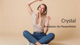  Presentation with music singing - Beautiful theme featuring melody - pleased woman wearing casual clothing backdrop and a coral colored foreground