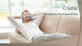  Presentation with relaxing - Amazing presentation theme having melody - young man listening to music backdrop and a sky blue colored foreground