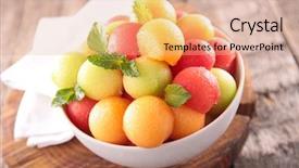  Presentation with fruit melon - Cool new PPT layouts with melon - fruit salad in bowl backdrop and a coral colored foreground