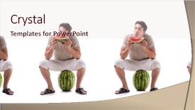  Presentation with melon - Beautiful presentation featuring melon - young man with watermelon isolated backdrop and a lemonade colored foreground