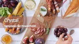  Presentation with chorizo - Colorful slide deck enhanced with melon almonds and white wine backdrop and a coral colored foreground