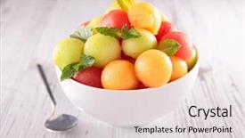  Presentation with melon - Colorful slides enhanced with melon and watermelon ball salad backdrop and a light gray colored foreground