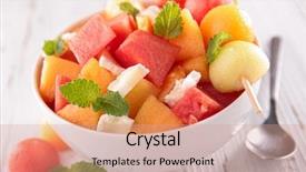  Presentation with melon - Theme having melon and watermelon salad background and a coral colored foreground