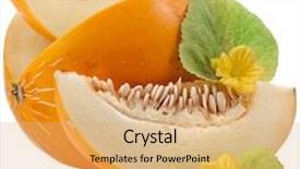  Presentation with fruit melon - Colorful slide deck enhanced with melon fruit with flowers and leaves isolated on a white background backdrop and a coral colored foreground