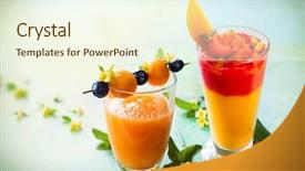 Presentation with fruit melon - PPT layouts having melon mango and strawberry smoothie background and a cream colored foreground