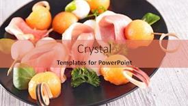  Presentation with melon - Presentation theme consisting of melon-mozzarella-and-prosciutto-ham background and a coral colored foreground