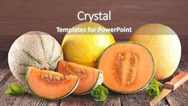  Presentation with melon - Presentation having melon on wood background background and a tawny brown colored foreground