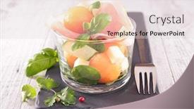  Presentation with melon - Cool new presentation with melon salad with prosciutto and cheese backdrop and a lemonade colored foreground
