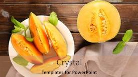  Presentation with melon - Slide set with melon-slices-and-mint background and a coral colored foreground