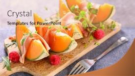  Presentation with melon - Colorful presentation theme enhanced with melon-with-prosciutto-ham backdrop and a yellow colored foreground