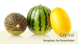  Presentation with green fresh food - Cool new PPT theme with melons-and-water-melon-summer backdrop and a yellow colored foreground