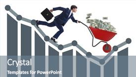  Presentation with money - Slide set having meltdown - businessman pushing money wheelbarrow down background and a  colored foreground