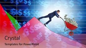  Presentation with people lost money fired businessman - Theme enhanced with meltdown - businessman pushing money wheelbarrow down background and a coral colored foreground