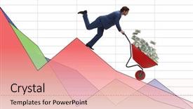  Presentation with people lost money fired businessman - Slides having meltdown - businessman pushing money wheelbarrow down background and a lemonade colored foreground