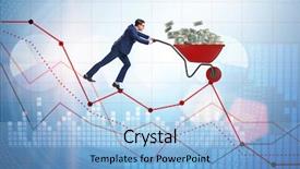  Presentation with money - Amazing PPT theme having meltdown - businessman pushing money wheelbarrow down backdrop and a light blue colored foreground