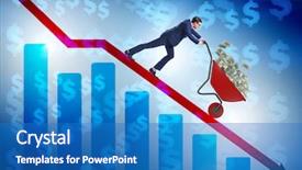  Presentation with people lost money fired businessman - Beautiful slides featuring meltdown - businessman pushing money wheelbarrow down backdrop and a teal colored foreground