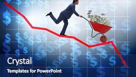 Presentation with people lost money fired businessman - Beautiful PPT theme featuring meltdown - businessman pushing money wheelbarrow down backdrop and a ocean colored foreground