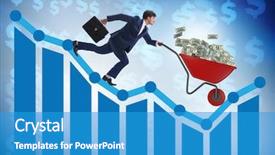  Presentation with people lost money fired businessman - Amazing presentation theme having meltdown - businessman pushing money wheelbarrow down backdrop and a teal colored foreground