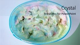  Presentation with ice cream colourful gelato flavors - Slide deck having melted rainbow sorbet ice cream background and a  colored foreground