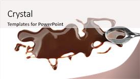  Presentation with white chocolate - Slide deck with melting - chocolate sauce and spoon isolated background and a white colored foreground