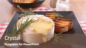 Presentation with camembert - Audience pleasing PPT theme consisting of melting - melted camembert and rosemary backdrop and a tawny brown colored foreground
