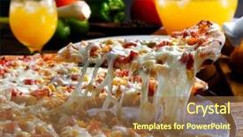  Presentation with restaurant menu pizza - Colorful presentation theme enhanced with melting - pizza slice melted cheese backdrop and a coral colored foreground