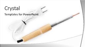  Presentation with soldering - PPT layouts consisting of melting copper - electric soldering iron isolated background and a white colored foreground