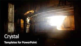  Presentation with steel industry - Beautiful presentation theme featuring melting foundy - iron and steel industry backdrop and a  colored foreground