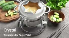  Presentation with cucumbers - Slides having delicious cheese fondue and cucumbers background and a gray colored foreground