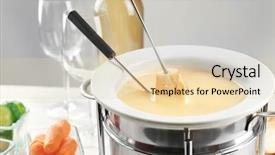  Presentation with cheese - PPT theme having bread dipped into cheese fondue background and a lemonade colored foreground