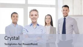  Presentation with team hands - Slides enhanced with member - business and office concept background and a light blue colored foreground