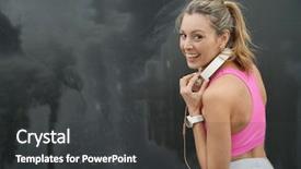  Presentation with black woman - PPT theme with member get member - fit young woman in sportswear background and a dark gray colored foreground