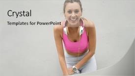  Presentation with sportswear - Theme with member get member - fit young woman in sportswear background and a light gray colored foreground