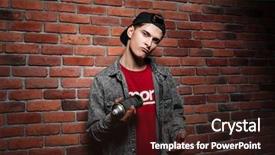  Presentation with brick wall - Presentation theme with member get member - graffiti man in cap getting background and a wine colored foreground