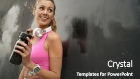  Presentation with black woman - Colorful theme enhanced with member get member - happy fit woman in sportswear backdrop and a dark gray colored foreground