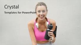  Presentation with fit and cute - Beautiful slides featuring member get member - happy fit woman in sportswear backdrop and a light gray colored foreground