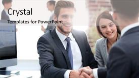  Presentation with team - Cool new PPT theme with member of the working team backdrop and a lemonade colored foreground