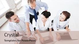  Presentation with call center - Slide deck having member service - business concept - group background and a coral colored foreground