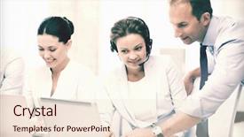  Presentation with small group working - PPT theme consisting of member service - picture of group of people background and a lemonade colored foreground