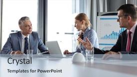  Presentation with discussion room - Presentation consisting of member - business people having discussion background and a light blue colored foreground