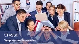  Presentation with team leader - Beautiful slide deck featuring coping - business people office team people backdrop and a ocean colored foreground