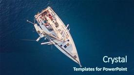  Presentation with bird eye view - PPT theme with members anchoring in open sea background and a ocean colored foreground