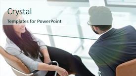  Presentation with members - Slides having members of a business team background and a  colored foreground