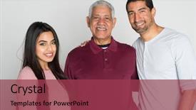  Presentation with members - Audience pleasing slides consisting of three members of a happy backdrop and a violet colored foreground