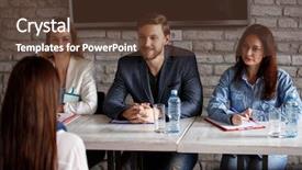  Presentation with members - Beautiful theme featuring members of company commission interviewing backdrop and a tawny brown colored foreground