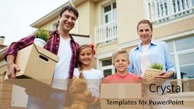  Presentation with members - Cool new PPT layouts with members of family preparing things backdrop and a coral colored foreground