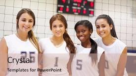  Presentation with female sport - Audience pleasing presentation theme consisting of members of female high school backdrop and a coral colored foreground