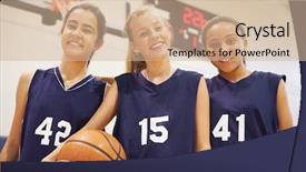  Presentation with basketball female - PPT theme with members of female high school background and a soft green colored foreground