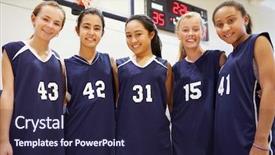  Presentation with basketball female - Slide set featuring members of female high school background and a wine colored foreground