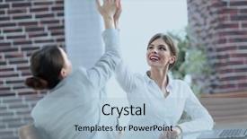  Presentation with members - Presentation design having members of the business team background and a  colored foreground